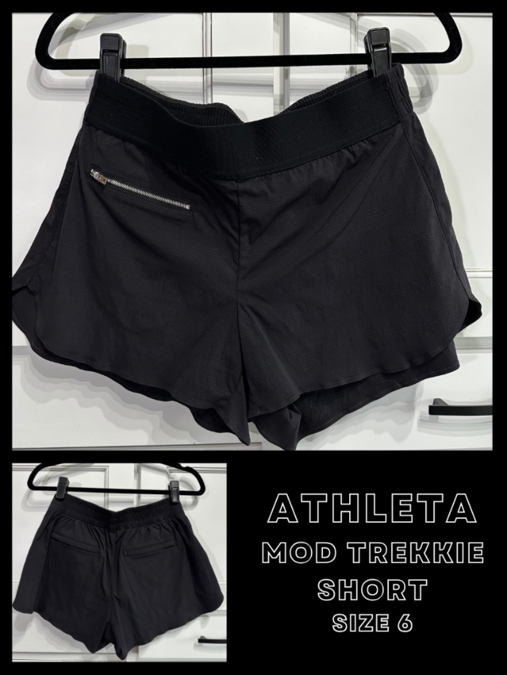 Athleta Mod Trekkie Womens Black Short size 6 lightweight zip pocket travel